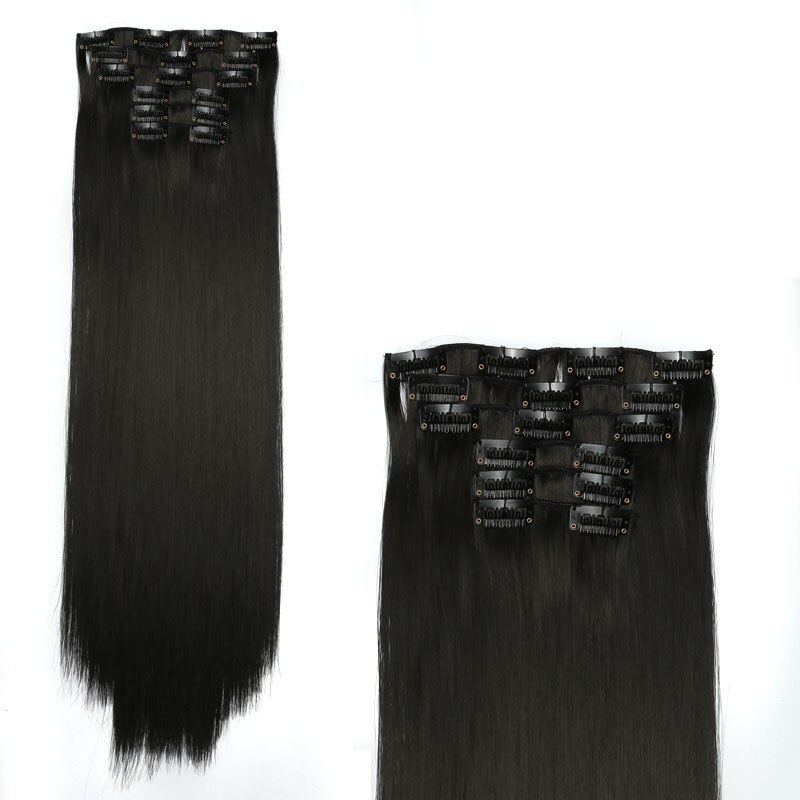 Cheveux de charme 24 pouces longue Extension de cheveux raides 6 pièces/ensemble 16 Clips haute température pince à cheveux synthétique dans l'extension de cheveux: # 1B