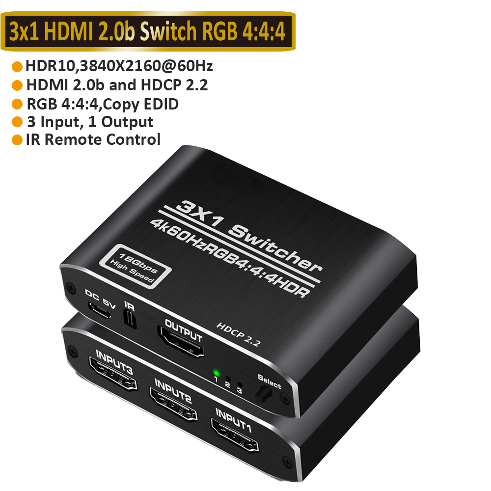 2022 Best 4K HDMI Switch 2.0 Support RGB 4:4:4 HDR HDMI Switch 4K 60Hz HDMI 2.0 Switch Remote IR UHD 4 Port HDMI Switch Switcher: ZY-HS13 / EU Power Plug