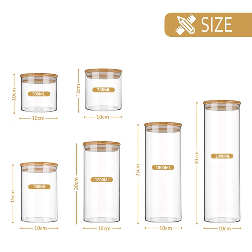 Bocaux de stockage en verre pour céréales en vrac, pour Spaghetti, farine, café, sucre, bocal à épices de cuisine scellé pour multi-céréales