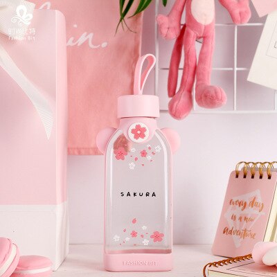 Neue Nette Glas Flasche Kreative Karikatur Rosa Kirschblüte Glas Wasser Tasse Mit Silikon Abdeckung Für Frauen Mädchen Trinken Flaschen: A2