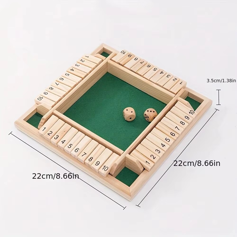 Shut The Box Craps Brettspiel mit Holzklappen für 4 Spieler, Pub-Bar-Partyzubehör, Familienunterhaltung für Kinder und Erwachsene