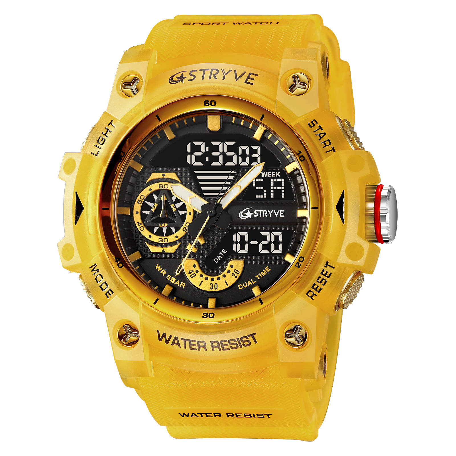 STRYVE Watch 8029 Popular Sports Men's Watch Good Analog-Digital Dual Movement Calendar Luminous Waterproof Watches: Orange