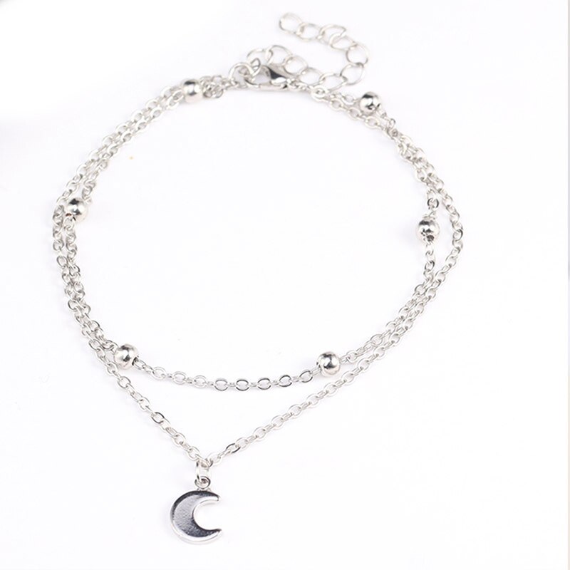 Double Moon Anklets For Women Stone Beads Anklet Bracelets Bohemian Ocean Jewelry Decorations