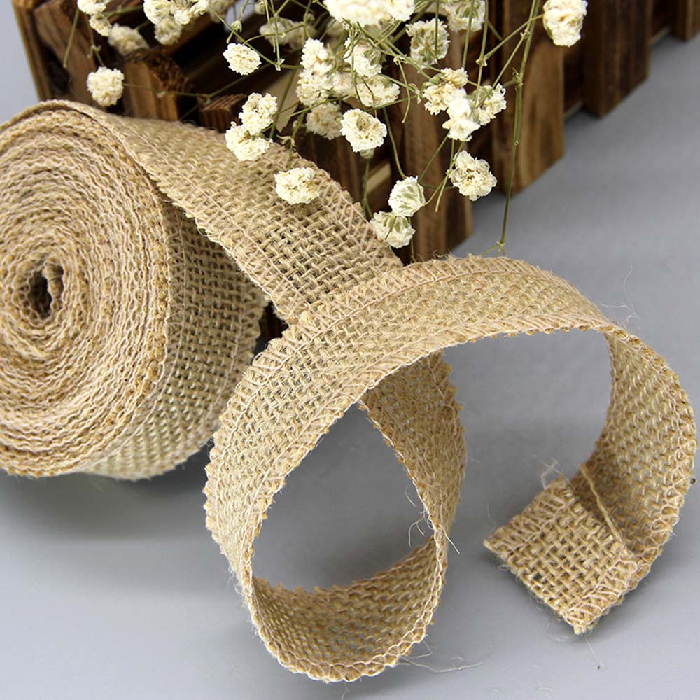 Ibows 2 yards / rulle jute säckväv band naturligt hampa band för diy väska material bröllopsfest hantverk dekorativa warrping