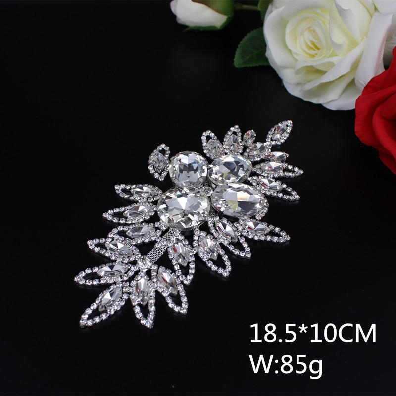 couture sur Bling fleur strass Applique argent cristal Applique soirée robes de mariée bricolage décoration