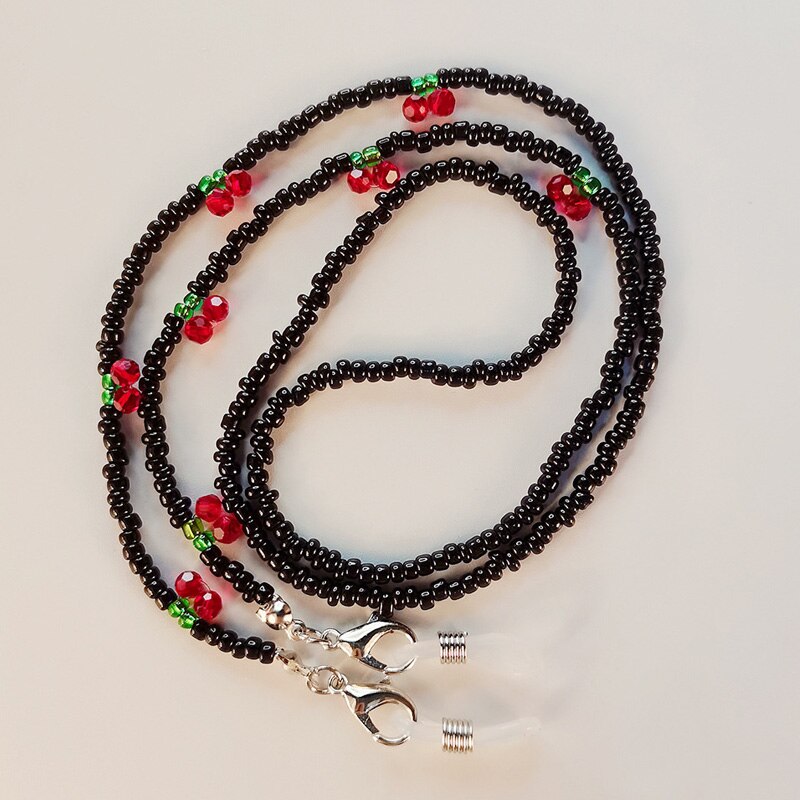 Crystal Cherry Glasses Chain Cute Transparent Beads Pearl Mask Chain Neck Straps Sunglasses Lanyard Women Jewelry: black