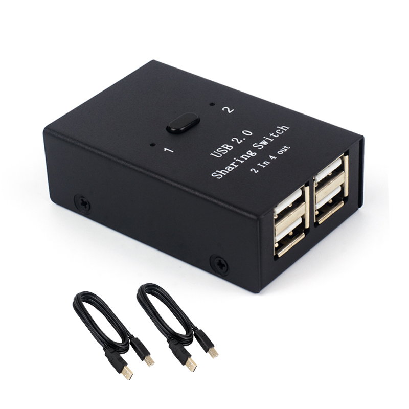Usb Sharer Switch Box USB2.0 Handleiding Splitter Twee In Vier Out Geschikt Voor Computer Toetsenbord Muis Printer U Schijf Met kabel: Zilver