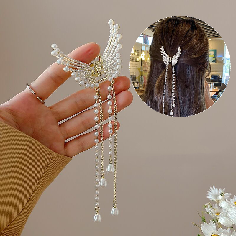 Pinzas para el pelo con borla de cristal y diamantes de imitación para mujer y niña, horquillas geométricas de Metal para el pelo, accesorios para el cabello: Con recubrimiento de titanio