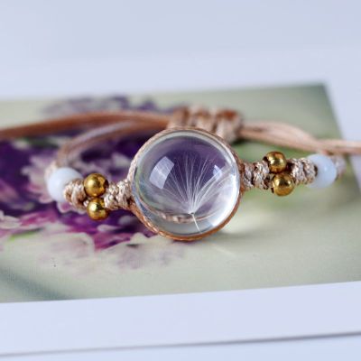 Flor seca romántica japonesa y coreana, cristal transparente, cerámica, cuerda de nailon anudada, pulsera de mujer, símbolo de la feliz: 5