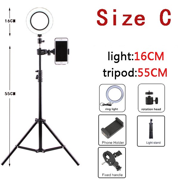 10 Inch Led Ring Licht mit Stativ Felge Ringlight Selfie Foto Runde Ring Lampe Rechts Licht für Smartphone Fotografie Schießen: C