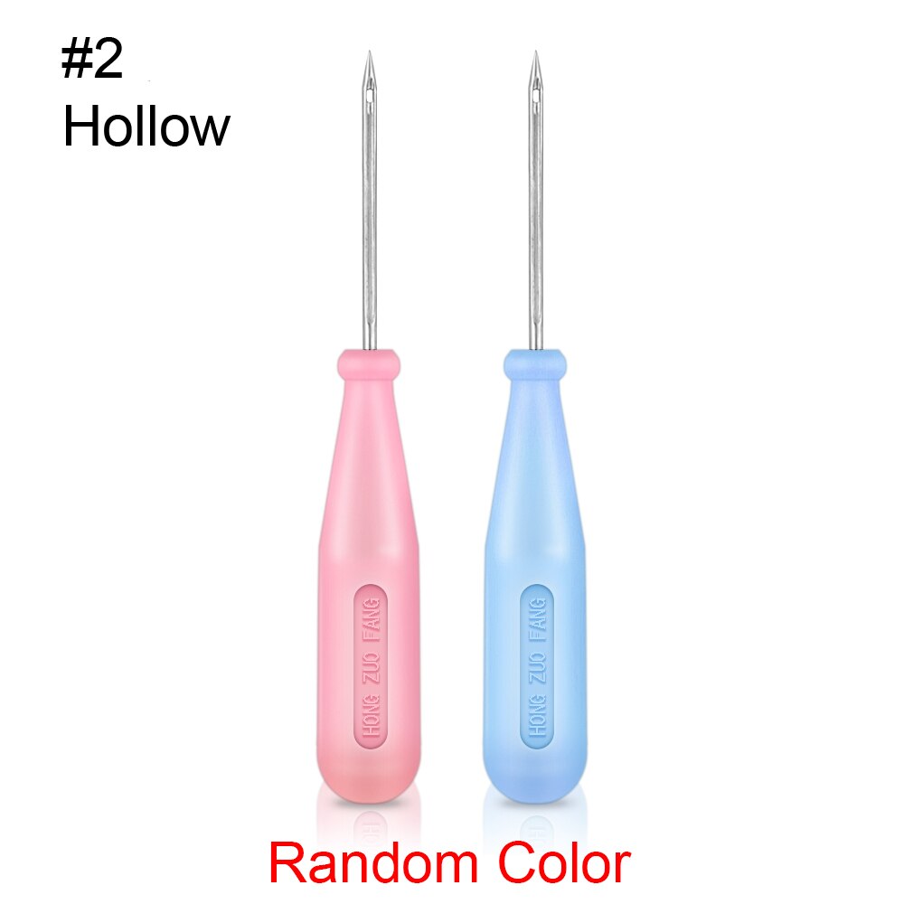 Aguja de acero para coser zapatos, 1 Uds., gancho de agujero, herramienta de cuero hecha a mano, cono de mango de plástico, agujas de reparación de zapatos: 2-Hollow