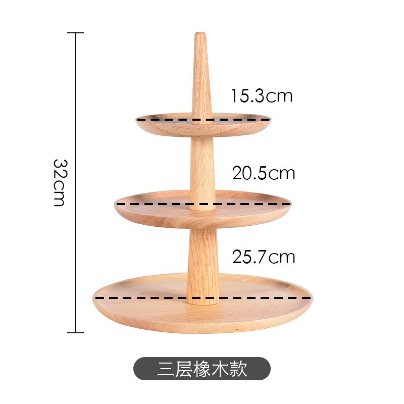 European-style Three-storey Plate Hotel Buffet Multi-layer Fruit Snack Snack Plate Solid Wood Fruit Shelf: Three Layers Rubber