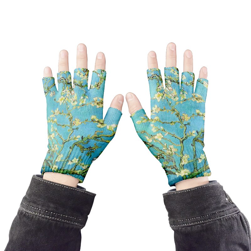 Guantes de punto de arte para adultos, guantes de medio dedo, pintura al óleo de Van Gogh, estampado, pantalla táctil, antideslizantes, guantes de muñeca