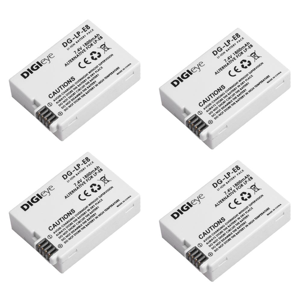 2 st 1800 mah lp -e8 lpe 8 lp e8 batteri för canon rebel  t3i t2i t4i t5i eos 600d 550d 650d 700d kiss  x5 x4 x6 kameror: 4 batterier