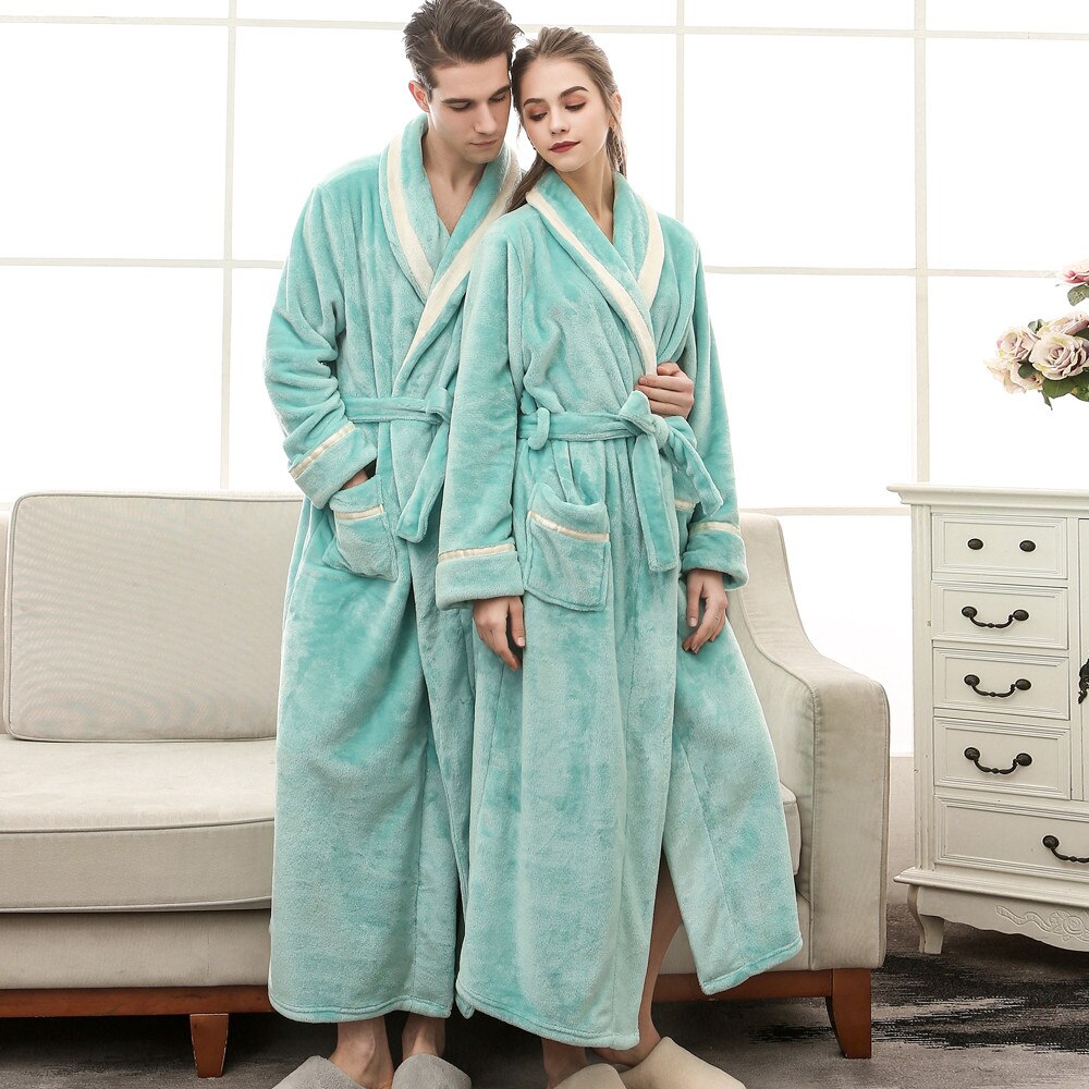 Invierno Albornoz para parejas de las mujeres ropa de dormir de bata baño hombre Albornoz bata kimono para hombre empalme ropa de casa de d91106