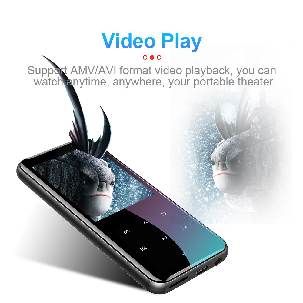 Reproductor MP4 con Bluetooth 5,0, altavoz incorporado, pantalla táctil de 2,4 pulgadas, música, reproductor de Audio HiFi con grabación de e-book, Radio FM, vídeo
