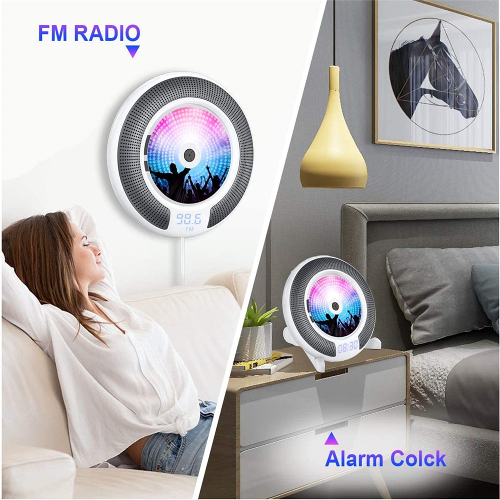 Wall Mountable CD Player With Bluetooth Built-in Loudspeaker LCD Display Home Audio Boombox Remote Control Support FM Radio