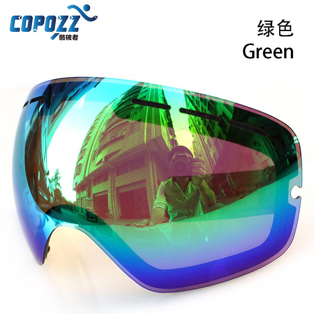 Anti-tåge snescooterski til copozz gog -201 uv400 store sfæriske ski snowboardbriller beskyttelsesbriller briller: Grøn