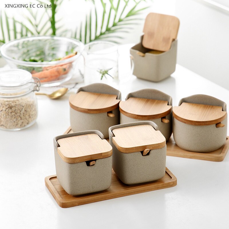 Style japonais assaisonnement boîte ménage sucre céramique bol assaisonnement pot avec couvercle sel pot huile d'olive bouteille cuisine fournitures