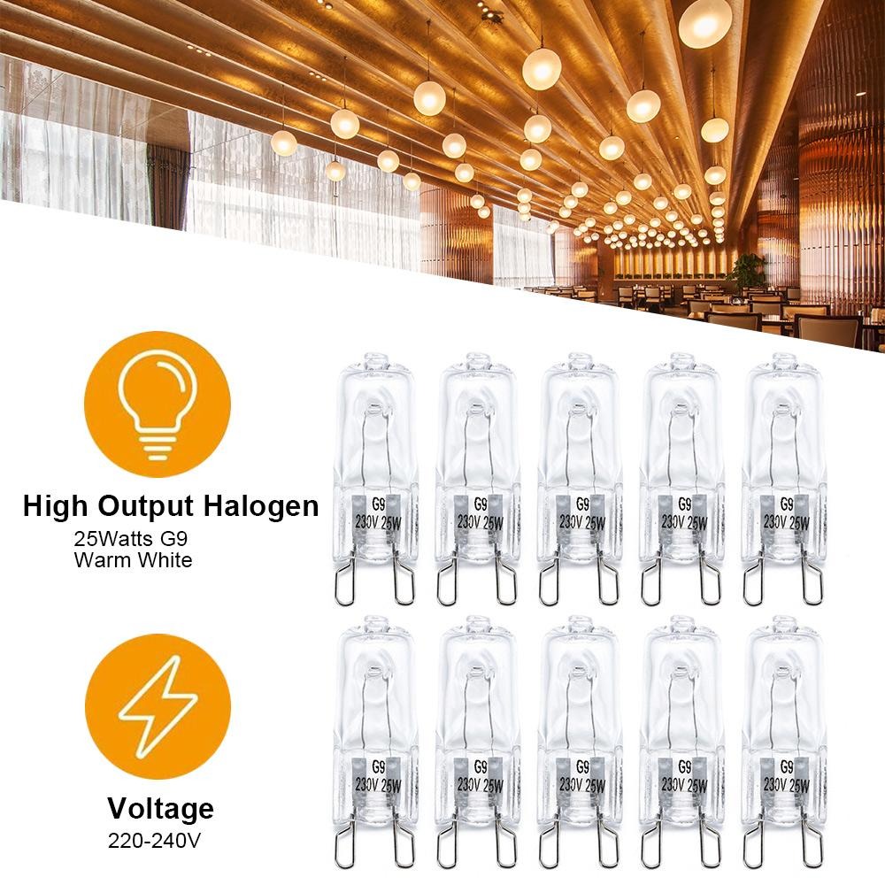 10Pcs G9 Halogen Light Bulbs 220V 25W/40W/60W Replace LED Bulb Energy Saving High Temperature Resistant Warm White Ovens