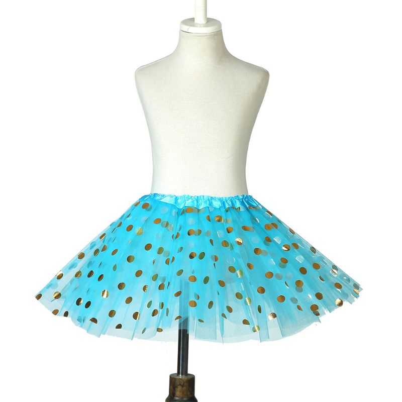 Meisjes Gelaagde Ruffle Tutu Rok Glitter Stip Pailletten Prinses Tule Jurk F3ME: Lake Blue