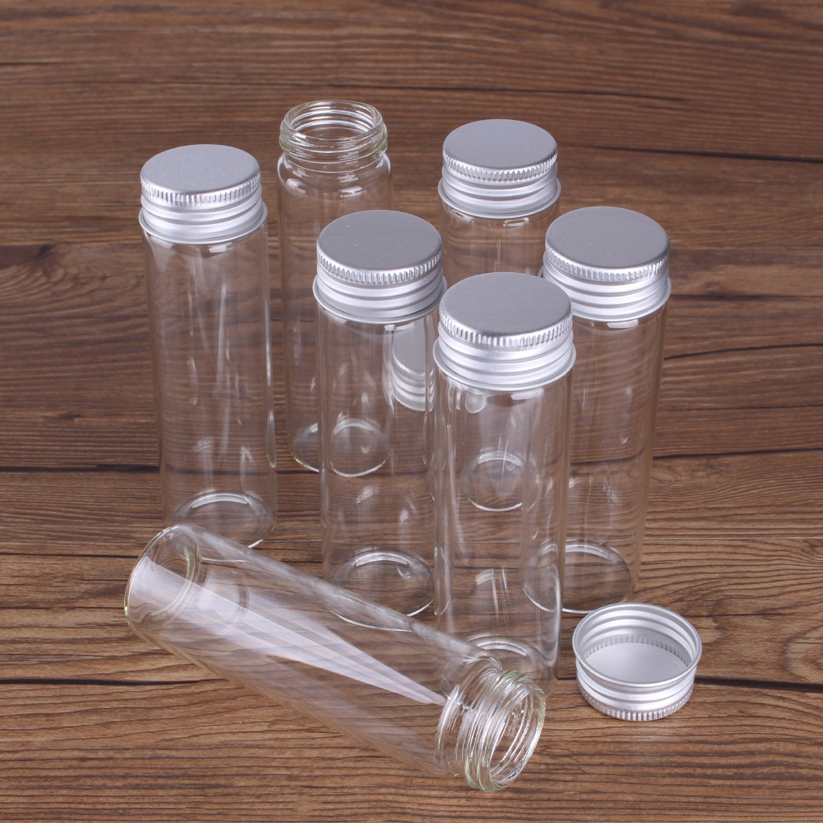 48 Pieces 50ml Glass Bottles with Aluminum Lids 30*100mm Glass Jars for Wedding Crafts