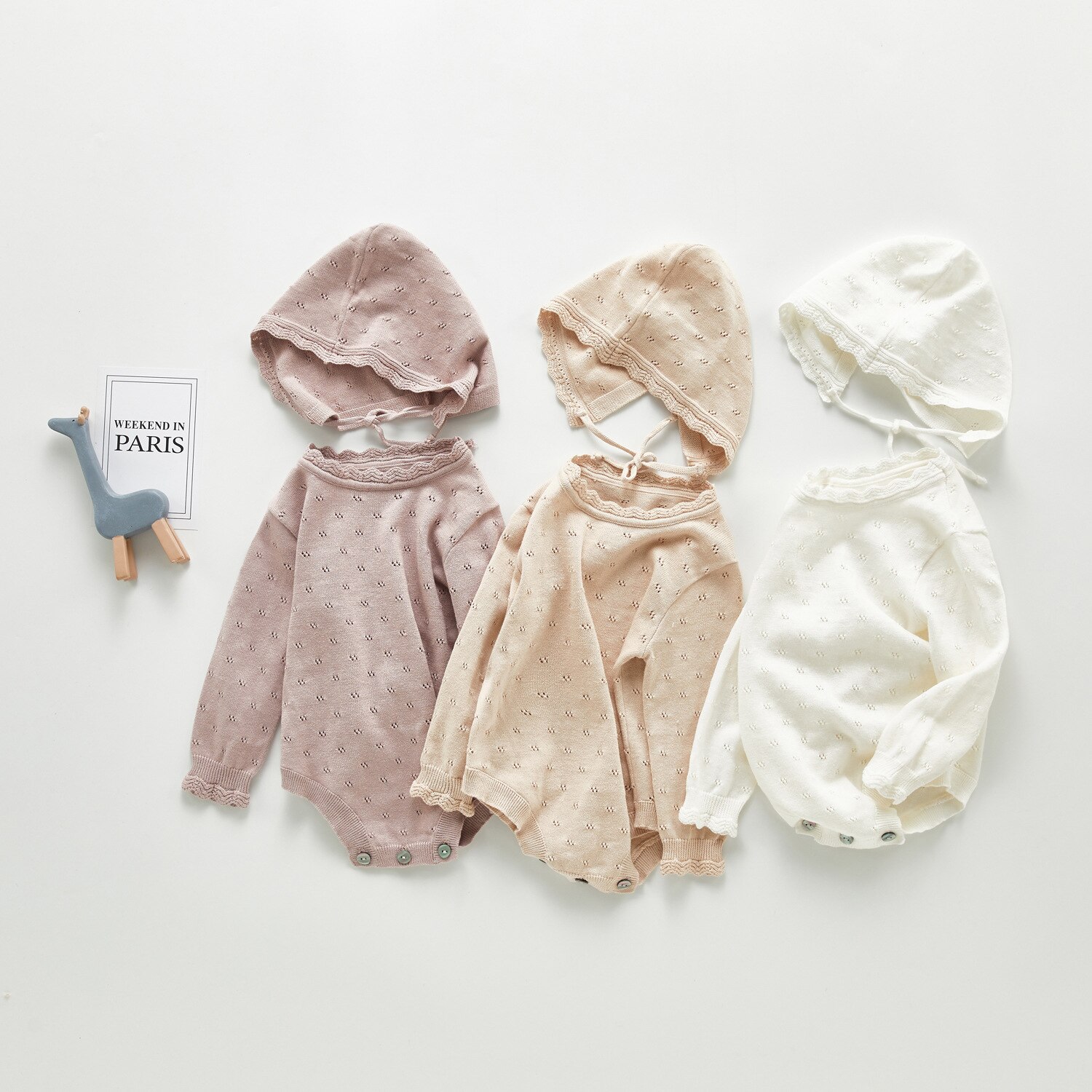 3357 Zomer Baby Breien Pak Lange Mouw Airconditioning Romper Een Stuk Kleding Voor Meisjes Met Cap Baby meisjes Kleding