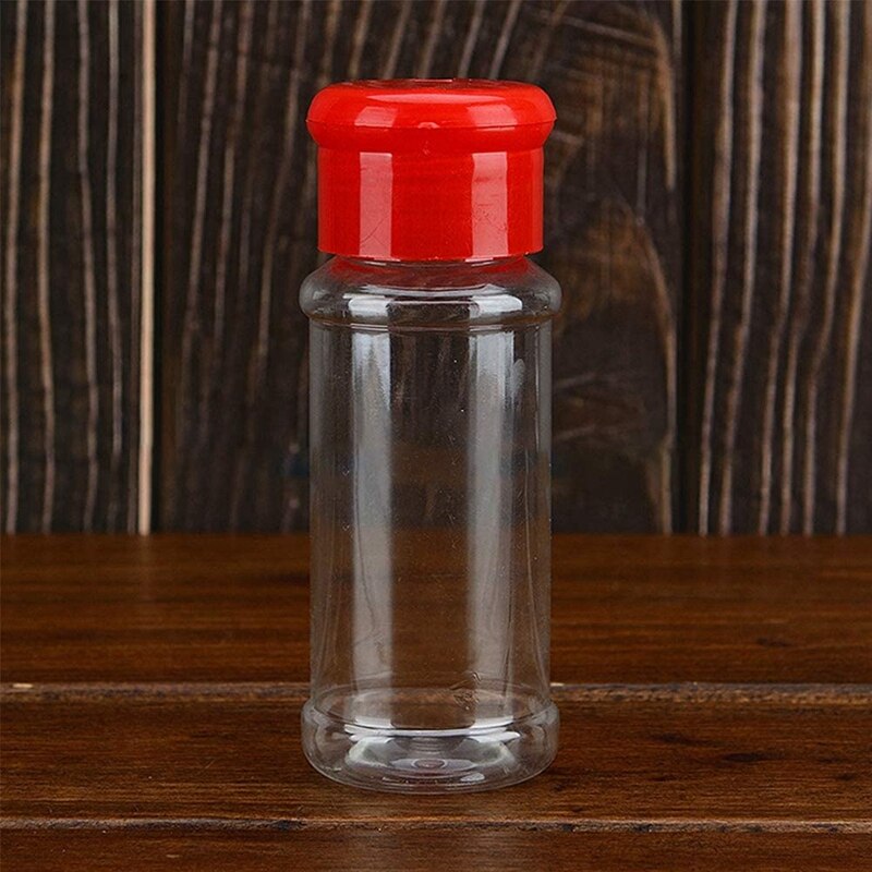 Ställ  of 50 tomma plastkryddflaskor för förvaring av grillkryddor saltpeppar etc . 100ml / 3.3oz,  röda