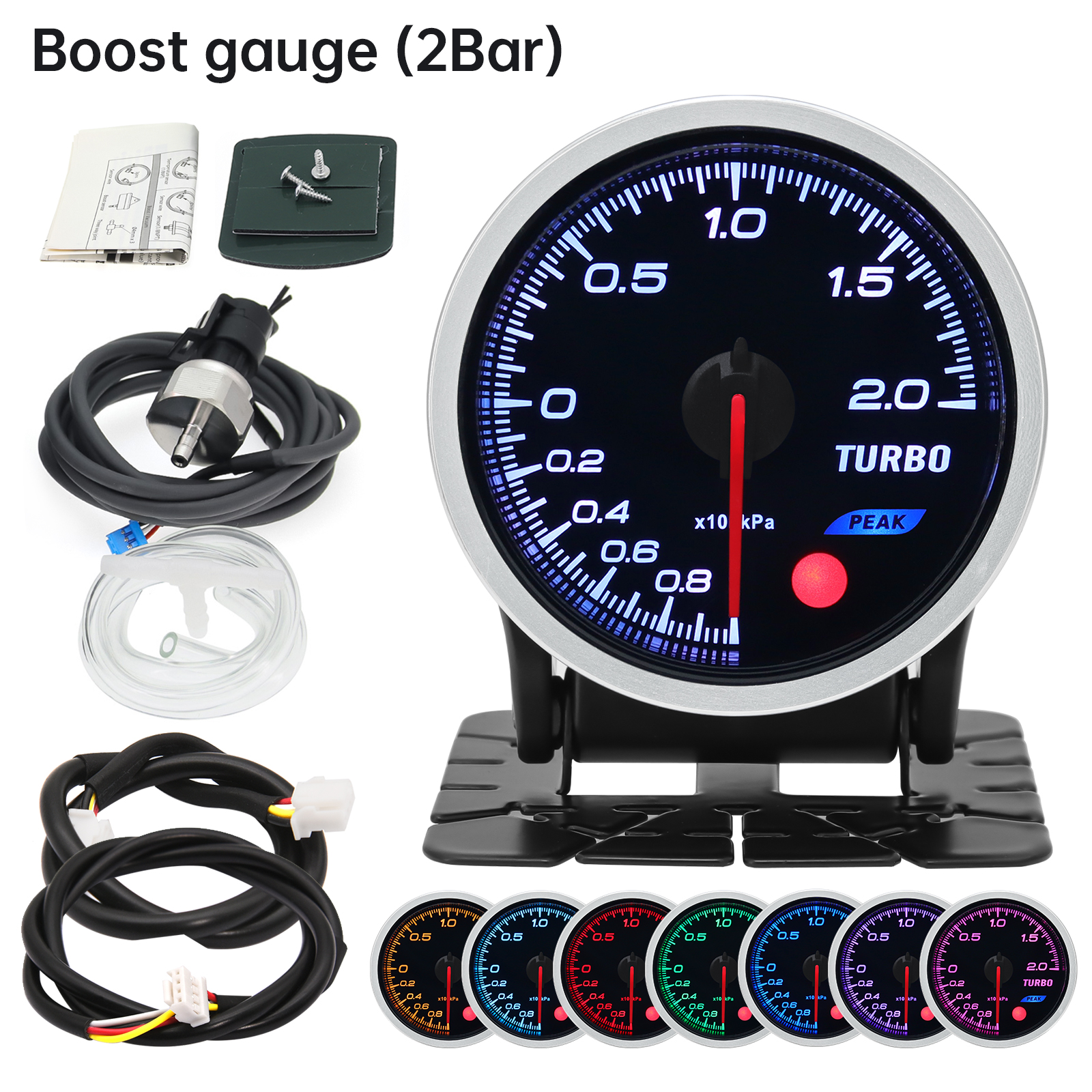 52mm 8 Colors Car Gauge Oil Pressure Bar PSI Water Temp Oil Temp EGT Exhaust Temp Turbo Boost Tachometer Fuel Level Gauge Meter