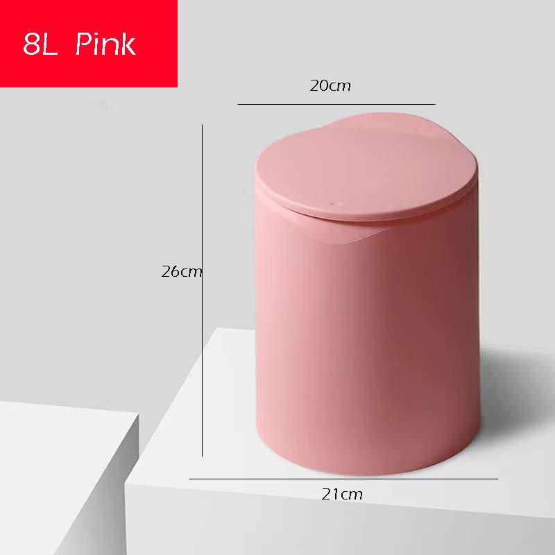 1Pcs 8L/12L Ronde Grote Capaciteit Indoor Prullenbak Emmer Vuilnis Vuilnisbak Opslag Organisatie In De Keuken Wc voor Badkamer: 8L Pink