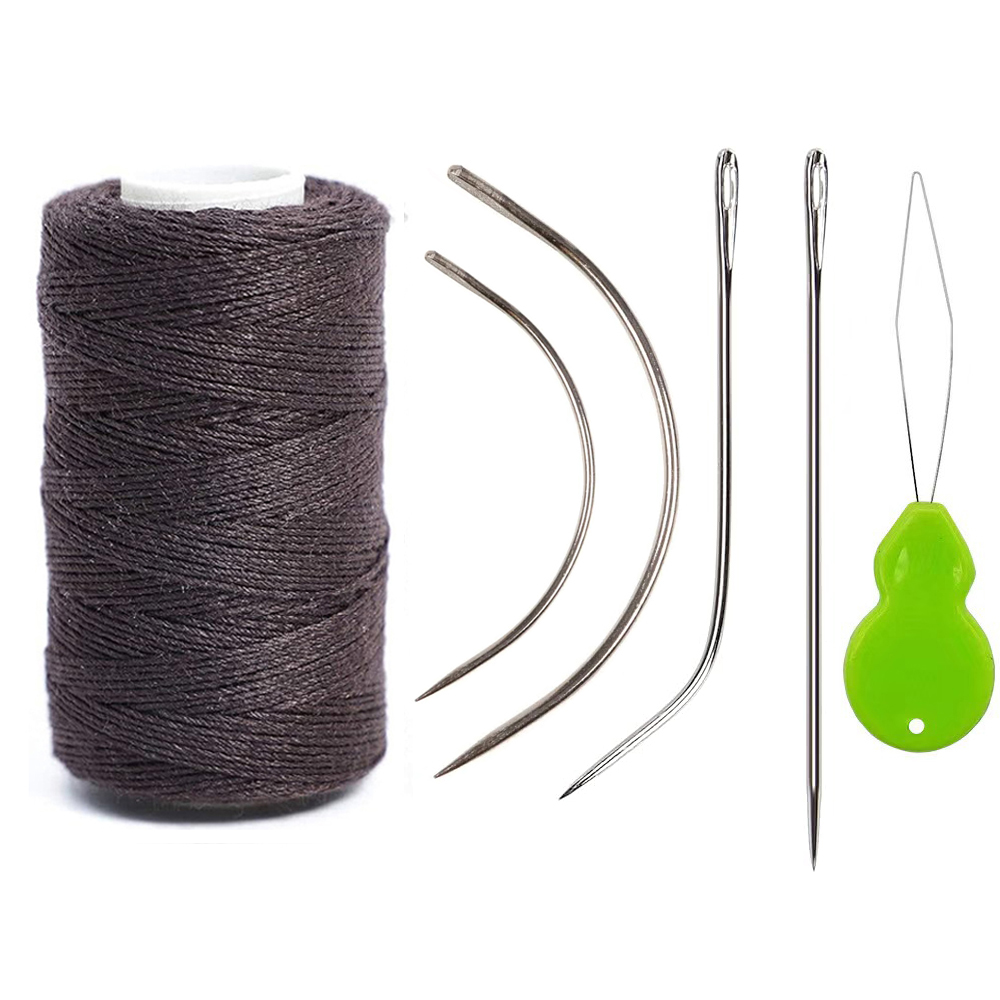 Illac and Thread for Hair Extensions, Hair Weave, SeOOThreads, 1 Roll, 4Pcs, C J I Shape, Curved Grossier les Dés and 1 NeelsThimble: jaune clair