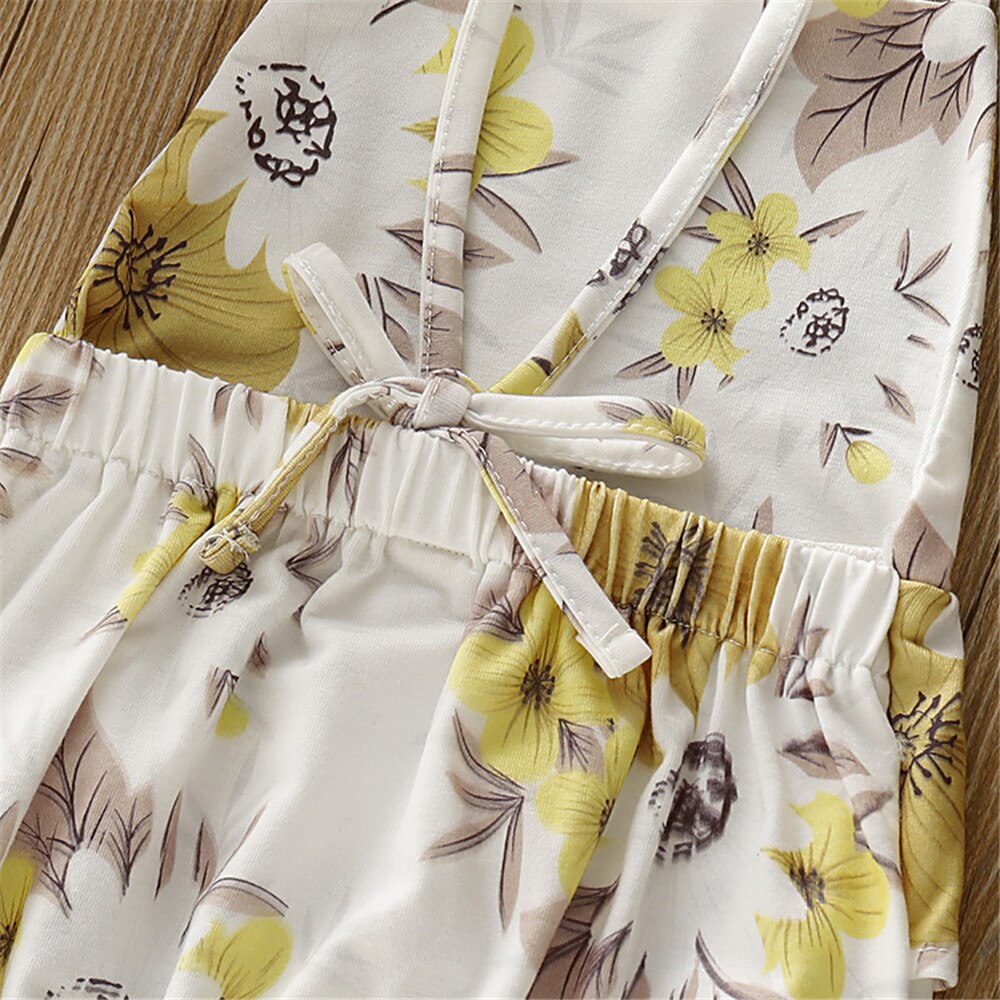 NASHAKAITE Del Bambino Del Bambino Delle Ragazze Tuta Giallo Stampa Floreale Delle Increspature Backless Tute E Salopette Scherza il Pagliaccetto Outfit Per 1-5Y