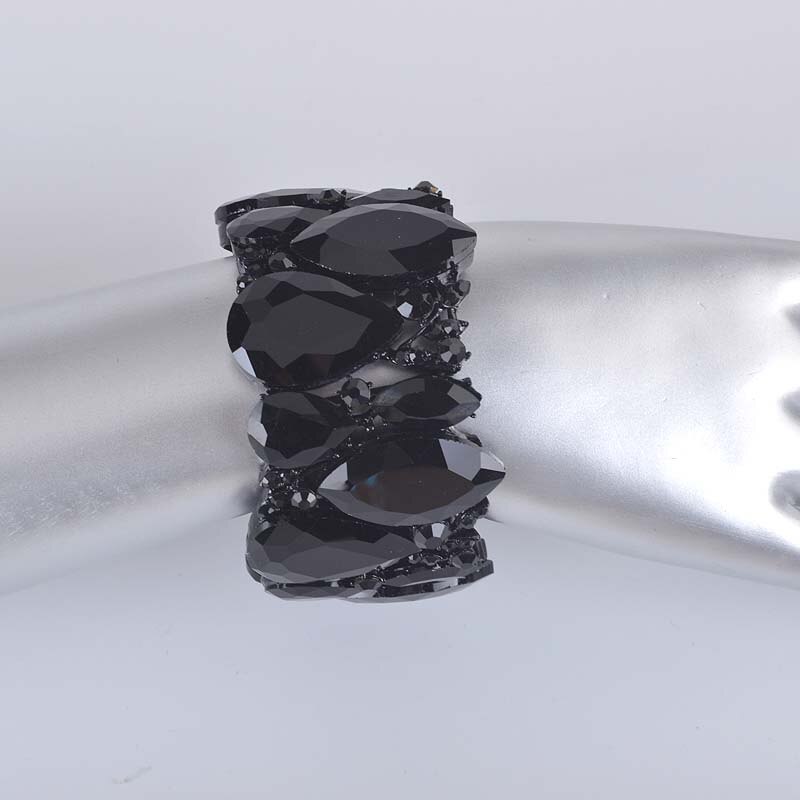 Moda nova marquise cristal manguito pulseiras pulseiras grande estiramento bangle para mulheres casamento nupcial pulseira jóias presente para meninas: black