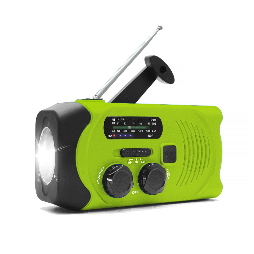 2000mAh Solar Radio AM/FM Weather Radio Multifunctional Portable Emergency Radio With LED Flashlight Solar Mobile Power Radio: green