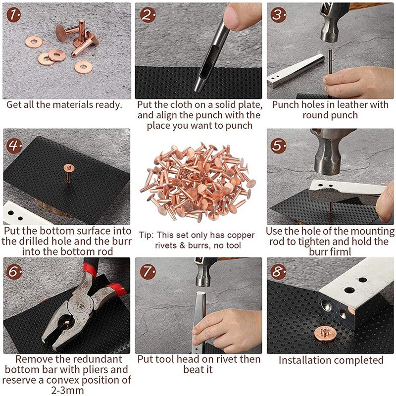 100 zestawów nity miedziane i zadziory podkładki skórzane miedziane gnida mocujący robić portfeli obroże skórzane DIY zapasy rzemieślnicze