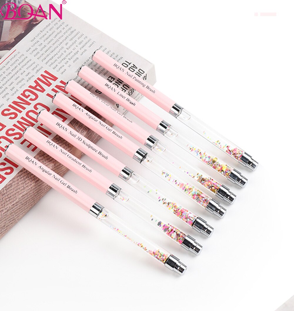 Bqan lantejoulas unha arte uv gel acrílico francês pintura escova flor design listras linhas forro diy desenho caneta manicure ferramenta