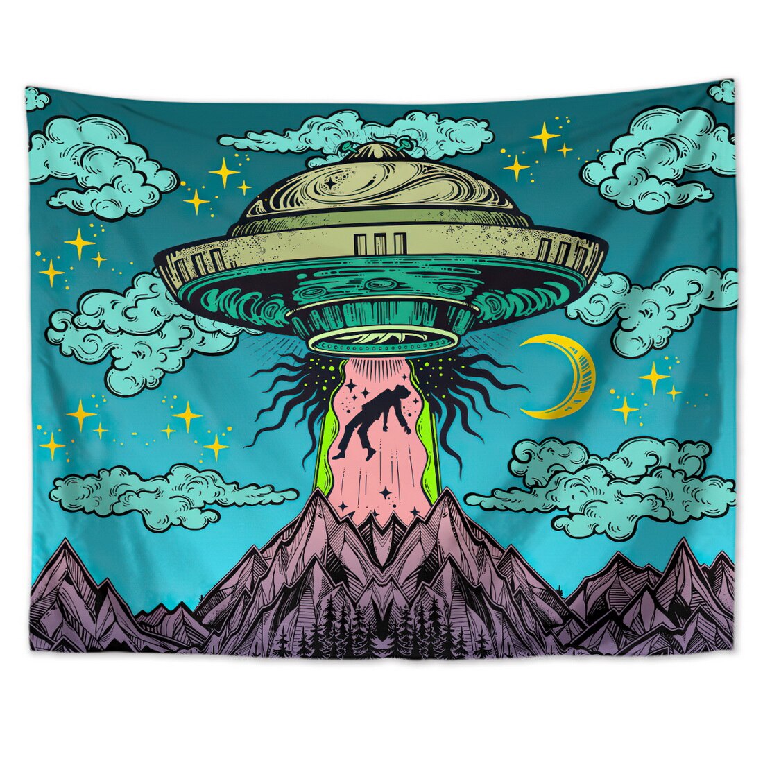 UFO Tapestry Wall Hanging Psychedelic Alien Hippie Decor Tapestries for Home Dorm Fantasy Decor