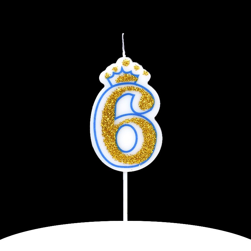 Cakelove 1Pcs Shinning Gold Pink/Blue Happy Birthday Number Candles 0-9 for Kids Adult Girls Birthday Party Crown Candles Cake: blue 6