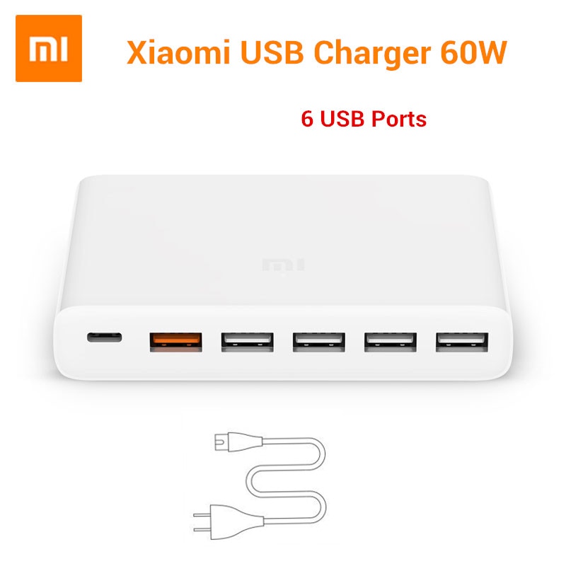 Xiaomi-cargador USB Original de 6 puertos, 60W, QC 3,0, USB-C, salida tipo C y USB-A, carga rápida para teléfono inteligente, tableta y PAD