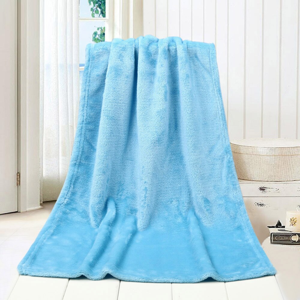 45*65CM Solid Soft Throw Kids Blanket Warm Coral Plaid Blankets Flannel Nordic Sofa Bed Living Room Blanket Decorative: Sky Blue