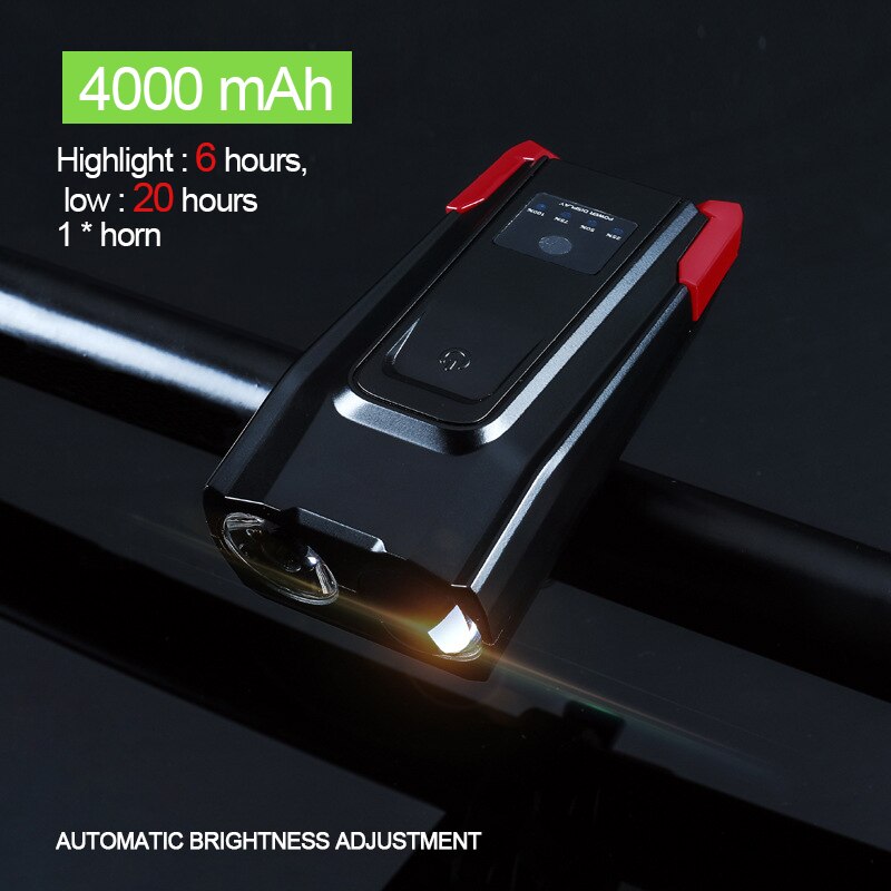 2000 Lumen Induktion Fahrrad Front Licht Set 4000mAh USB Aufladbare Smart Scheinwerfer Mit Horn LED Fahrrad Lampe Zyklus Taschenlampe: 4000mAh Red