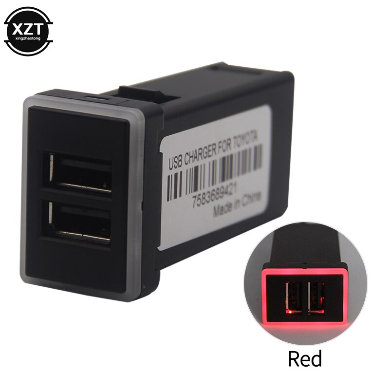 QC3.0 Car Charger Dual USB Ports Phone Quick Charge PDA DVR Adapter Plug & Play Cable For Toyota series Cars: red