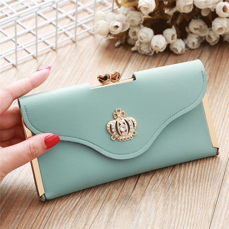 Women Lady PU Leather Clutch Case Long Hand Bag Purse Wallet Handbag: Green