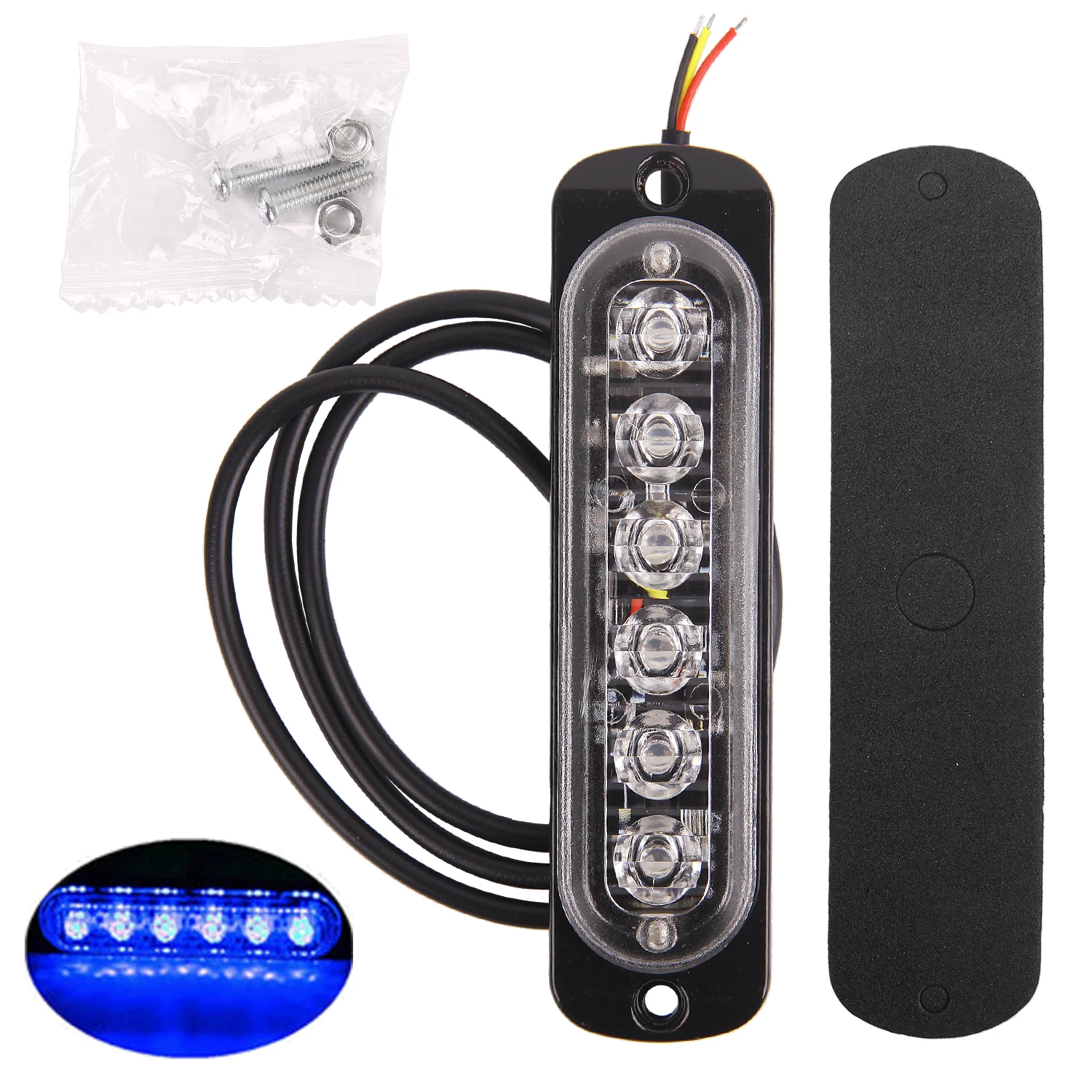 6 LED-Blinkwarnleuchten für LKW, Auto, Motorrad, Gelb, Weiß, 18 Blitzmodi, Notfalllampe, 12–24 V, seitliche, hohe, helle Lichter: Kristallblau