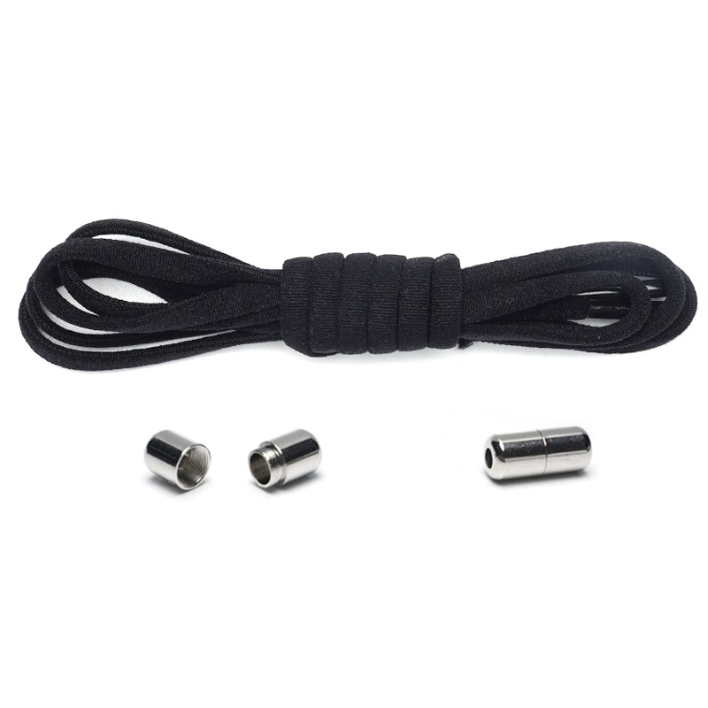 Cordones elásticos redondos sin lazos para niños y adultos, zapato Unisex, cordones para zapatillas, Color sólido, cierre rápido, 1 par: 10 Black