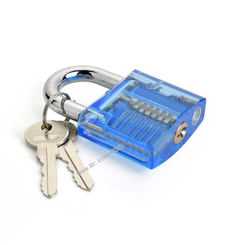 3 In 1 Set Locksmith Tools Practice Transparent Lock Kit With Broken Key Extractor Wrench Tool Removing Hooks Hardware: Only Blue Lock