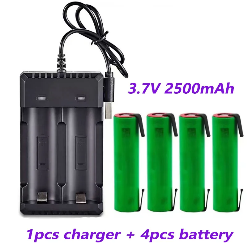 100% original 18650 Rechargable Battery 18650 3.7 V Battery for LED Lantern torch+USB Charger: light green
