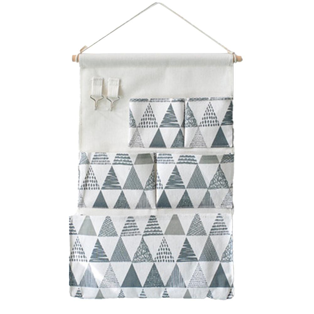 5 Pockets Cotton Linen Fabric Wall Door Hanging Bag Organizer Storage Pouches Wardrobe Closet Storage Bag Sundries Pouches: Gray triangle