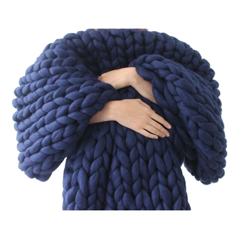 6cm Grob Wolle Teppich Hand-gewebte Decken Dacron Gestrickte Decken Wolle Decken für Bett Sofa wickeln Decke Decke: Marine