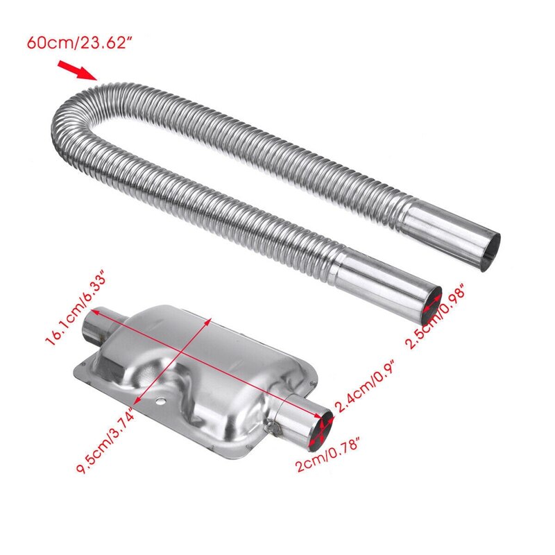 Calefacción estacionaria para vehículos de motor diésel, calentador de aire de 60cm con tubo de escape y silenciador silencioso de 24mm, Kit
